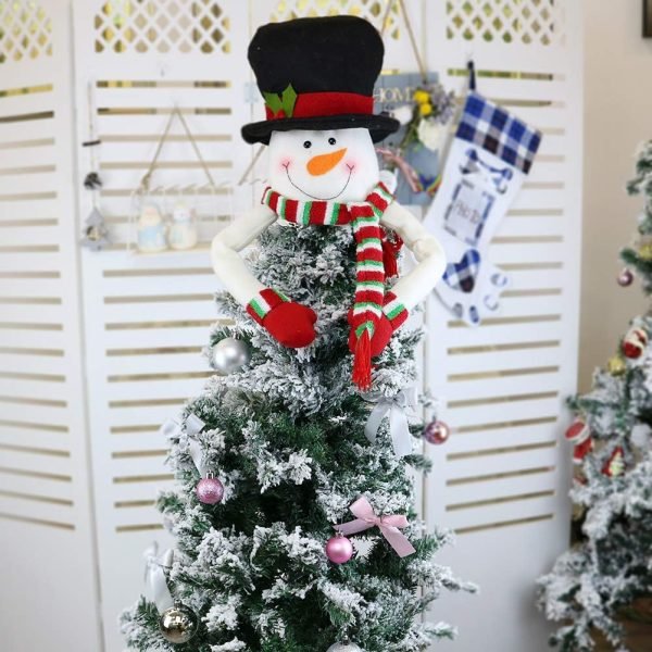 Goodsright Decor Christmas Tree Topper Snowman Top Hugger for Xmas Tree Holiday Decorations Winter Wonderland Decoration New Year Decorations Ornament with Hat Shawl and Poseable Arms