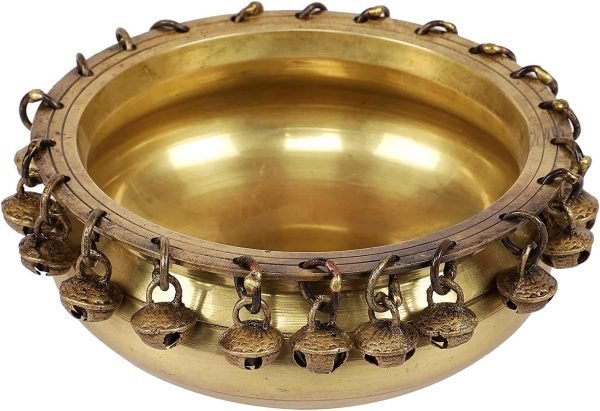 Goodsright Decor A Beautiful Pure Brass Urli Ethnic Traditional Bowl with Bells Showpiece, 1 Piece