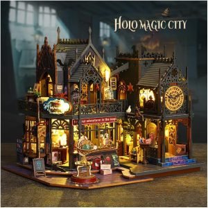 Goodsright Decor DIY Miniature Dollhouse Kit Magic Castle,Tiny House to Build Live in,Mini Handmade Unzip 3D Wooden Puzzle Furnishing Decor Model(ES012-Holo Magic City)
