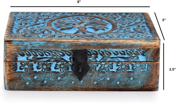 Goodsright Decor Wooden Jewelry Box, Tarot Box, Celestial Home Decor, Witch Box, Tree of Life, Trinket Box |Size- 8" x 5" x 2.5",| Decorative Storage Bin