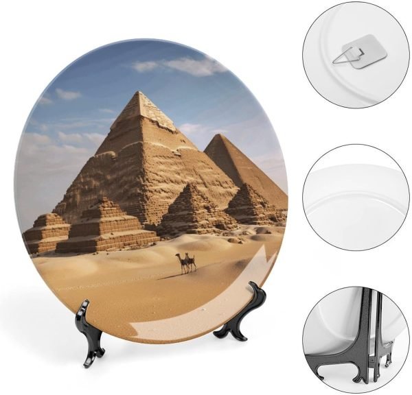 Goodsright Decor Ancient Egypt Pyramid Ceramic Decorative Plate Bone China Decorative Plates with Display Stand Dinner Plates Art Crafts Ceramic Ornaments for Wall Hanging Decoration