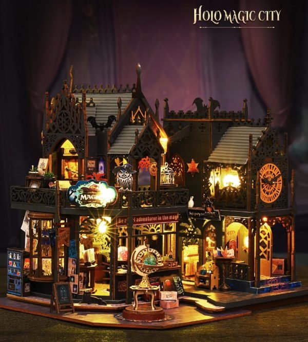 Goodsright Decor DIY Miniature Dollhouse Kit Magic Castle,Tiny House to Build Live in,Mini Handmade Unzip 3D Wooden Puzzle Furnishing Decor Model(ES012-Holo Magic City)