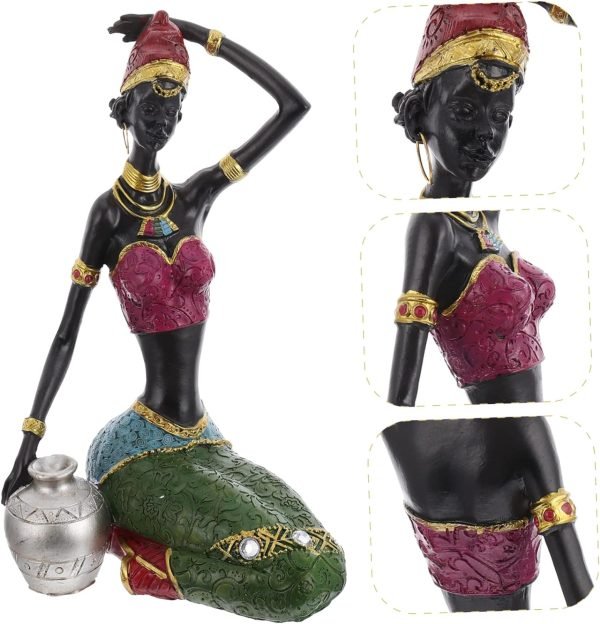 Goodsright Decor 2 Pcs African Woman Ornament Resin Statue Dragon Keychain Black Women Figurine Crafted African Figurine Ethnic Figurine House Decorations for Home Tribal Miss Human Body Gift