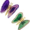 Goodsright Decor 2pcs Agate Slice Butterfly Decorations, Golden Flying Butterfly with Colorful Stone Wings for Home Office Table Desktop Decor, Grey & Black