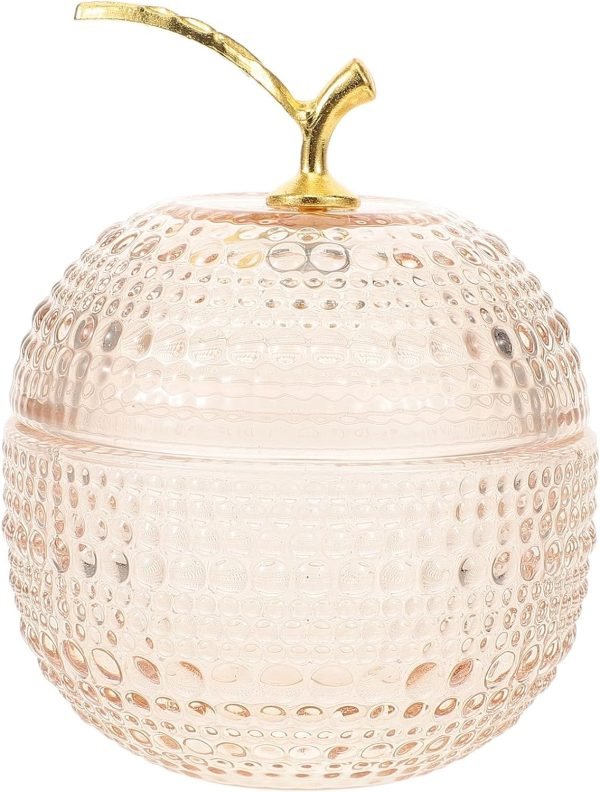 Goodsright Decor Glass Jewelry Jar Apple Shaped Box Clear Candy Containers Small Trinket Box Crystal Cosmetic Holder Powder Puff Container Box for Rings Earrings Necklace Candy Dish