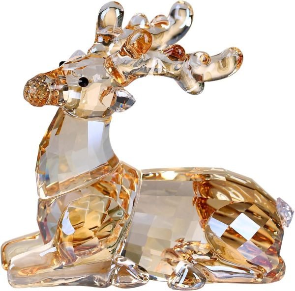 Goodsright Decor Crystal Deer Animals Lovely Elegant Craft Decorations for Home Ornaments Christmas Collectible Birthday Gifts Reindeer Figurines (Gold)