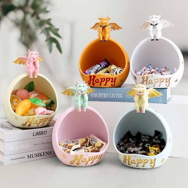 Goodsright Decor Decorative Bowl for Keys Entryway, Home Living Room Candy Bowl, Creative Cow Resin Figurine, Storage Box,Blue