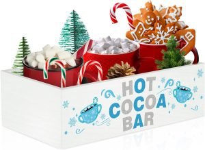 Goodsright Decor Christmas Hot Cocoa Bar Decor Box Hot Cocoa Bar Wood Storage Box Xmas Blue Bar Holder Box Hot Cocoa Decorative Christmas Cute Wood Storage Bins for Home Kitchen Office Farmhouse Gift