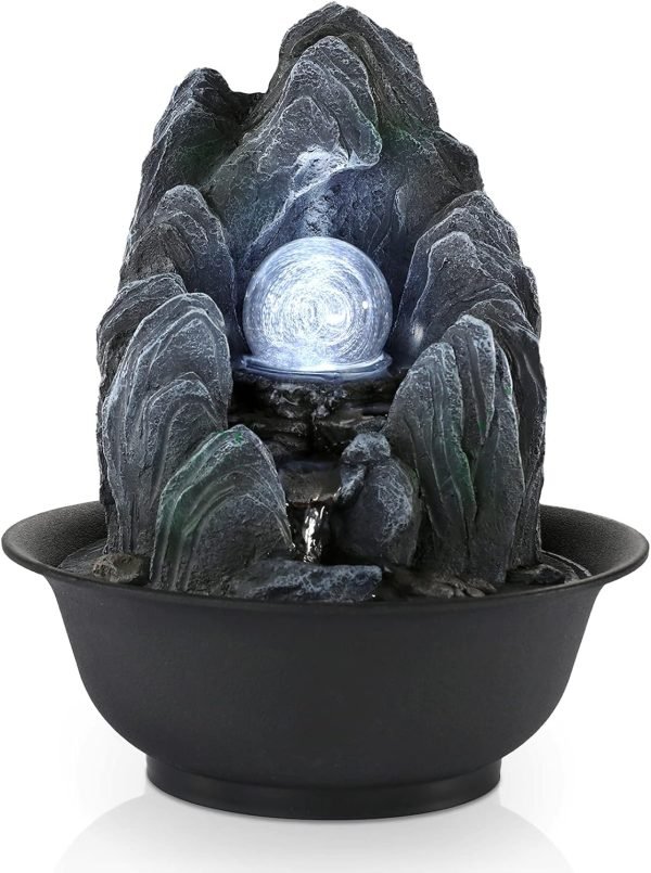 Goodsright Decor Indoor Fountains Tabletop Fountain Indoor Waterfall Fountain Stacked Rocks Water Feature Feng Shui Zen Meditation Relaxation Desktop Fountain with LED Light for Home and Office Decor(Style 8)