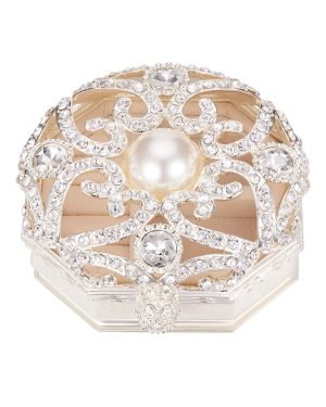 Goodsright Decor Vintage Jewelry Box for Women 1950s, Trinket Boxes Crystal Small Jewelry Box for Girls, Ring &Earring Holder Organizer, Antique Jewelry Case, White Jewelry Box with Pearl and Rhinestone