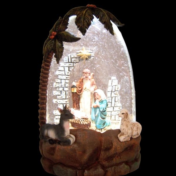 Goodsright Decor Lighted Water Globe with a Nativity Scene and Swirling Glitter, Freestanding Christmas Decoration, Religious Holiday D??cor, 8.75 Inches High