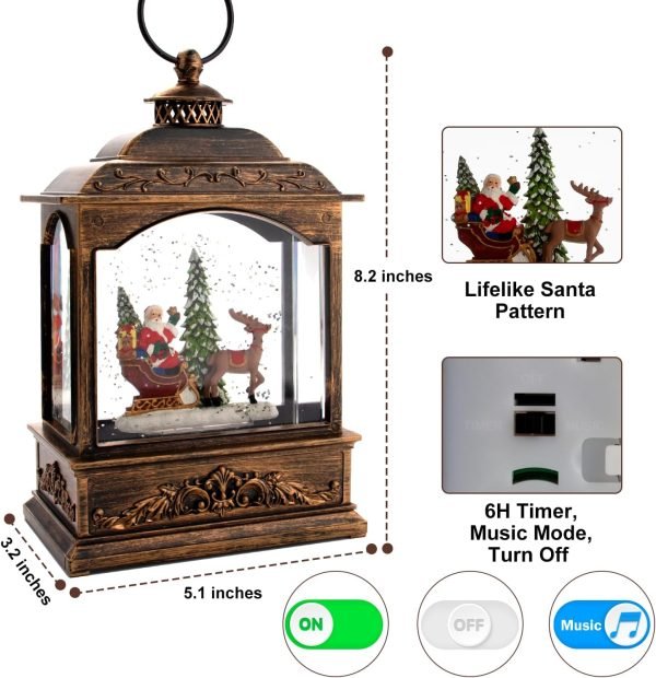 Goodsright Decor Musical Christmas Snow Globes Lantern, Lighted Santa Water Lantern with Timer & Swirling Snow Effect | USB Powered & Battery Operated Glitter Globe for Holiday Decoration Indoor Home Decor Gift