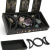 Goodsright Decor Crystal Display Moon Tray Tarot Card Holder Stand, Wiccan Decor & Witchy Accessories & Pagan Altar Supplies, Black Wooden Storage Organizer Box for Rocks Healing Stones Jewelry Home Decorative
