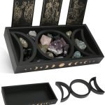 Goodsright Decor Crystal Display Moon Tray Tarot Card Holder Stand, Wiccan Decor & Witchy Accessories & Pagan Altar Supplies, Black Wooden Storage Organizer Box for Rocks Healing Stones Jewelry Home Decorative