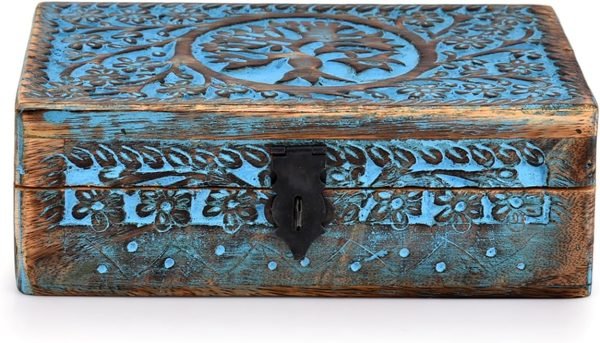 Goodsright Decor Wooden Jewelry Box, Tarot Box, Celestial Home Decor, Witch Box, Tree of Life, Trinket Box |Size- 8" x 5" x 2.5",| Decorative Storage Bin
