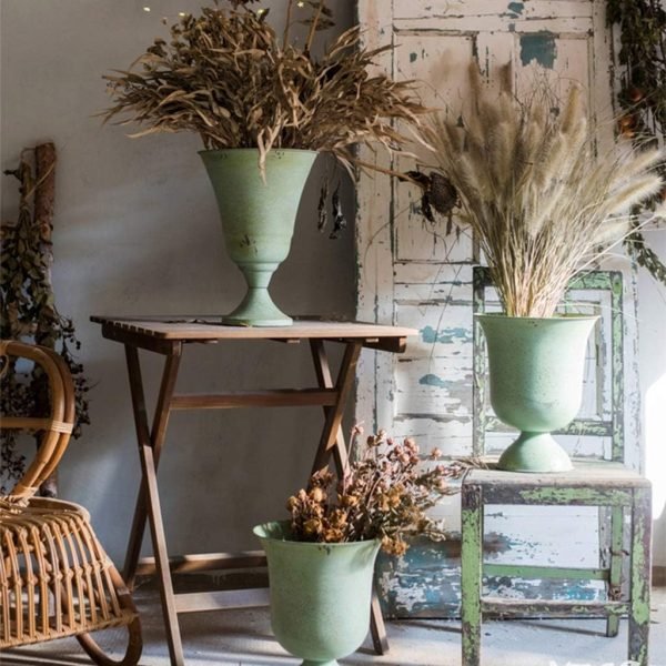Goodsright Decor Artificial Flower Decoration Flower Vase Large Iron Goblet Vase Storage Basket for Creative Decoration Vintage Flower Pot Balcony Unique Garden Sculpture