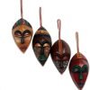 Goodsright Decor Decorative Christmas Wood Hanging Holiday Ornaments, Assorted 'Celebration Masks' (Set of 4)