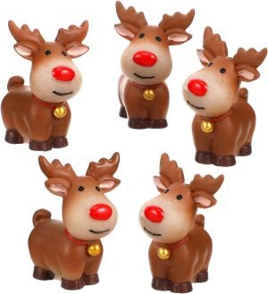 Goodsright Decor 5 Pcs Mini Reindeer Statue Cartoon Antler Deer Elk Pattern Figurine Animal Cake Topper Desktop Decorative Ornaments for Children Kids Style 1