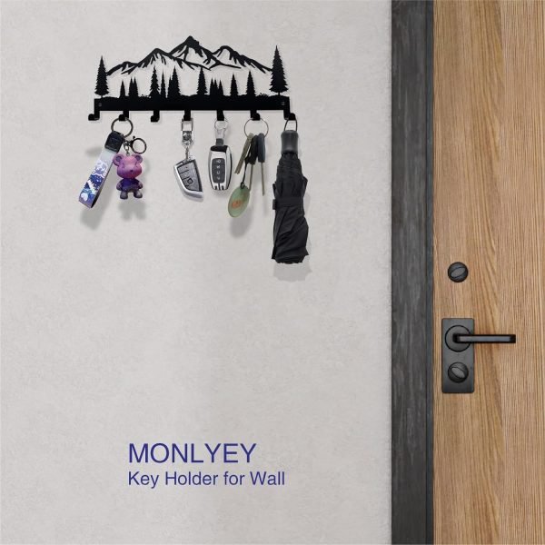 Goodsright Decor Key Holder for Wall | Metal Key Holder Hooks Organizer Rack | Metal Key Organizer Wall Decorative with 7 Hooks for Entryway, Front Door, Hallway, Kitchen, Office (Mountain)