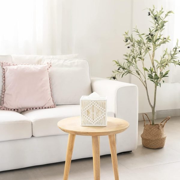 Goodsright Decor Tissue Box Cover Macrame Square Open-Bottom Tissue Box Holder Boho Decor Tissue Organizer Bohemian Handmade Woven Tissue Cube Box for Bathroom Bedroom Dresser Living Room Office Dorm