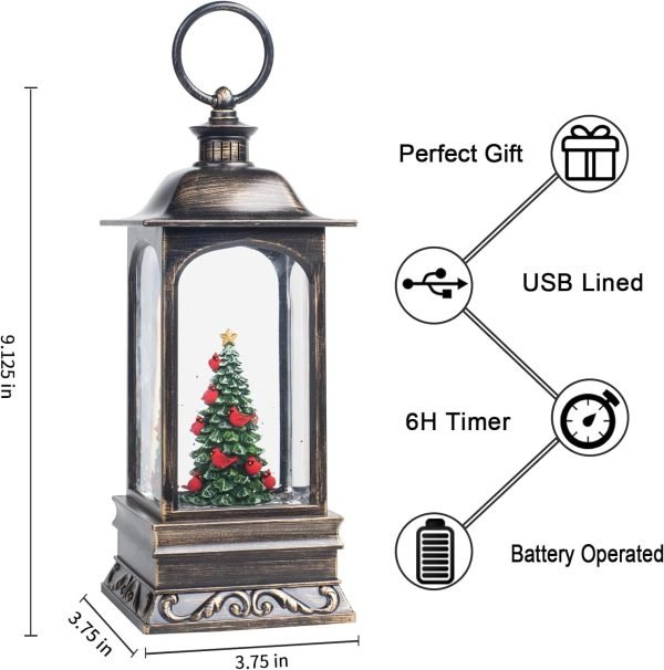 Goodsright Decor Christmas Snow Globes, Cardinal Christmas Tree Water Lantern, USB Powered & Battery, Holiday Decorations Gifts for Family, Children or Friends