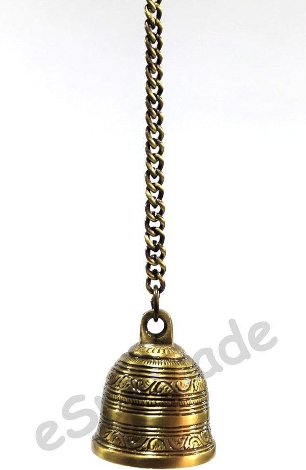 Goodsright Decor Ethnic Indian Handcrafted Brass Temple Bell with Chain | Brass Hanging Bell | Home Decor | Door Decor | Pooja Accessories