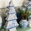 Goodsright Decor Blue and White Christmas Tree Figurine ?C Dolomite Holiday Decoration with Gold Metallic Accents