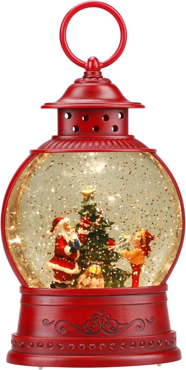Goodsright Decor Snow Globe Lighted Christmas Decorations, Musical Christmas Snow Globe Lantern with Swirling Glitter, Santa and Elk, Christmas Holiday Party Gifts and Decorations