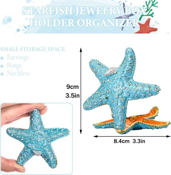Goodsright Decor Hinged Metal Starfish Jewelry Box Decorative Box Ring Holder Trinket Organizer Earring Necklace Storage Box Jewelry Display Box Gift for Women Girl