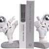 Goodsright Decor Space Decor Bookends, Resin Astronaut Bookshelf Ends for Kids Rooms Gold Book Ends for Heavy Books Fun Heavy Duty Book End Holder Astronaut Figurine Statue for Office Home Room(D-Gold)