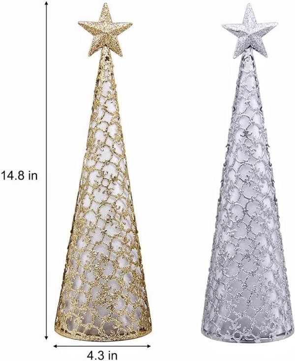 Goodsright Decor Lighted Christmas Table Decorations with Star and 10 LED Lights Battery Operated, Indoor Xmas Thanksgiving Holiday Wedding Party Tabletop Desk Ornament, Set of 2 (Gold, Silver)