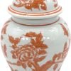 Goodsright Decor 8" Ceramic Ginger Jar with Lid - Tea Storage, Decorative, Home Decor Jar (Orange & White)