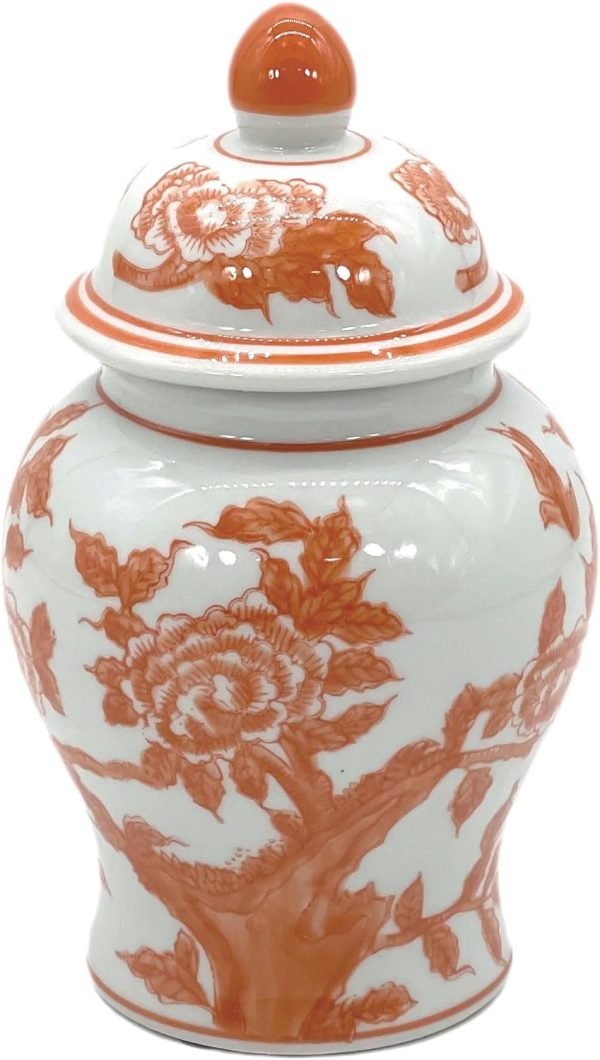 Goodsright Decor 8" Ceramic Ginger Jar with Lid - Tea Storage, Decorative, Home Decor Jar (Orange & White)
