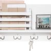 Goodsright Decor Wall Mounted Mail Holder Wooden Key Holder Rack Mail Sorter Organizer with 4 Double Key Hooks and A Floating Shelf Rustic Home Decor for Entryway or Mudroom,15.7" W x9.3 Hx3.2 D, Brown