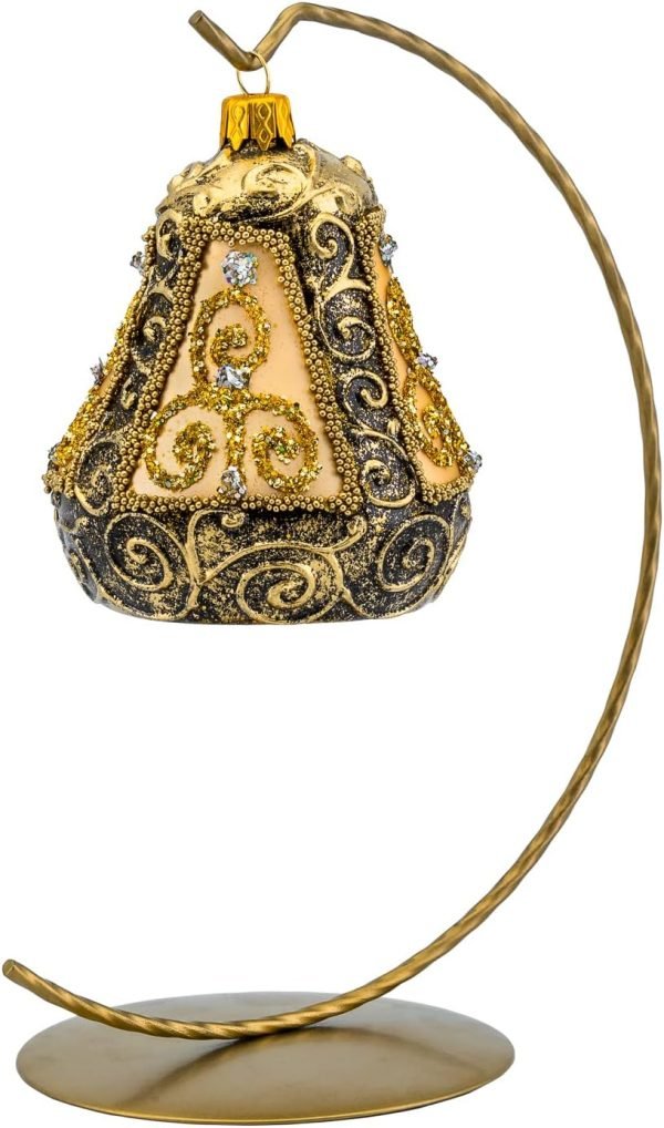 Goodsright Decor Christmas Bell Ornament 4-Inch Blown Glass (Gold Embellished)