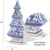 Goodsright Decor Blue and White Christmas Tree Figurine ?C Dolomite Holiday Decoration with Gold Metallic Accents