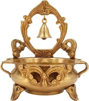 Goodsright Decor A Beautiful Brass Designer Ethnic Carved Decorative Urli Bowl with Bell for Floating Flowers and Tea Light Candles Home,Office and Table D??cor
