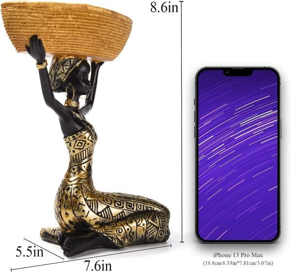 Goodsright Decor Resin Traditional Ethnic Dress Black Woman Tray Statue for Candy Jewelry Ring Fruit, Living Room Dining Table Bedroom Ornament Decoration TQGJBS337