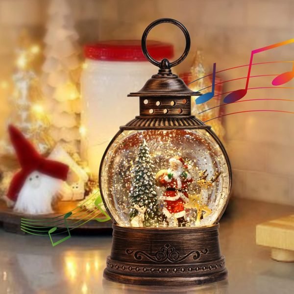 Goodsright Decor Snow Globe Lighted Christmas Decorations, Musical Christmas Snow Globe Lantern with Swirling Glitter, Santa and Elk, Christmas Holiday Party Gifts and Decorations