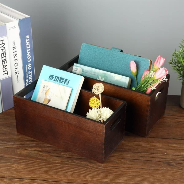 Goodsright Decor Wood Open Storage Boxes Mail Organizer Bins Letter Holder Box Rustic Wooden Boxes for Storage Nesting Storage Box Set 2