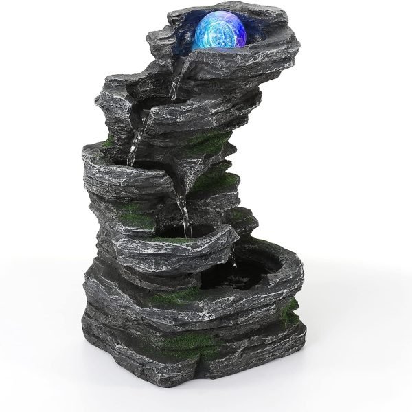 Goodsright Decor Indoor Fountains Tabletop Fountain Indoor Waterfall Fountain Stacked Rocks Water Feature Feng Shui Zen Meditation Relaxation Desktop Fountain with LED Light for Home and Office Decor(Style 8)