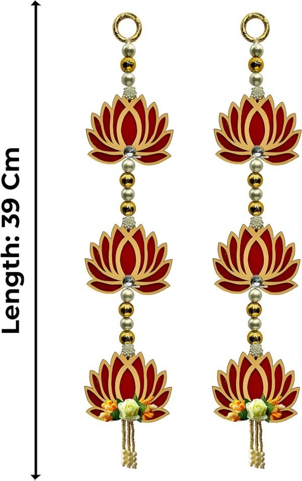 Goodsright Decor 2 Pc 15 Inch Lotus Latkan Decorative Toran/Wall Hanging Dipawali Ganesh Chaturthi Designer Mandir Hanging Valance Pujan Bandhanwar Indian Festival Traditional Fancy Latkan