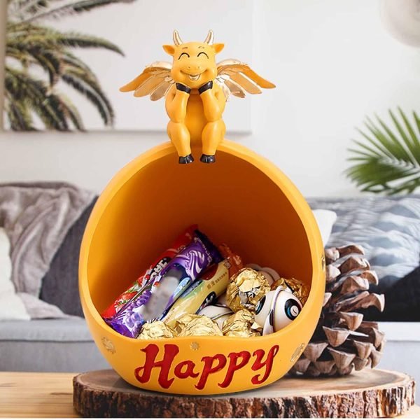 Goodsright Decor Decorative Bowl for Keys Entryway, Home Living Room Candy Bowl, Creative Cow Resin Figurine, Storage Box,Blue