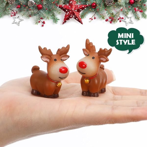 Goodsright Decor 5 Pcs Mini Reindeer Statue Cartoon Antler Deer Elk Pattern Figurine Animal Cake Topper Desktop Decorative Ornaments for Children Kids Style 1