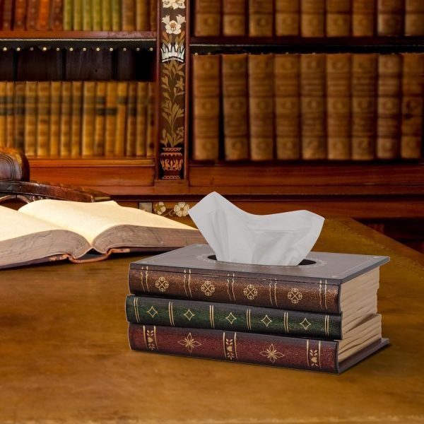 Goodsright Decor Crafted Classical Retro Wooden Antique Book Tissue Box Cover Rectangular Tissue Holder Dispenser Paper Cover Case Napkin Holder Home Decor for Bathroom Living Room Office car Kitchen