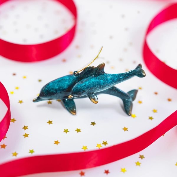 Goodsright Decor Hand-Painted Dolphin Ornament (Mother and Child) - Unique Coastal Christmas Decor for Your Tree, Ideal for Baby's First Christmas, Beach Themed, Blue Ornaments, or Nautical Xmas Trees