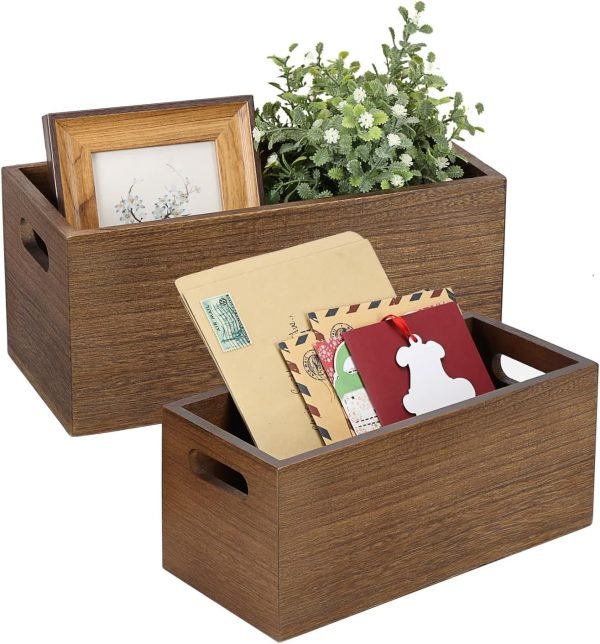 Goodsright Decor Wood Open Storage Boxes Mail Organizer Bins Letter Holder Box Rustic Wooden Boxes for Storage Nesting Storage Box Set 2