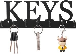 Goodsright Decor Key Holder Wall Mounted Key Hooks for Wall Decorative with 7 Hooks Black Metal Key Organizer Rack Hanger for Entryway, Front Door, Hallway, Office 10X3.7 inches