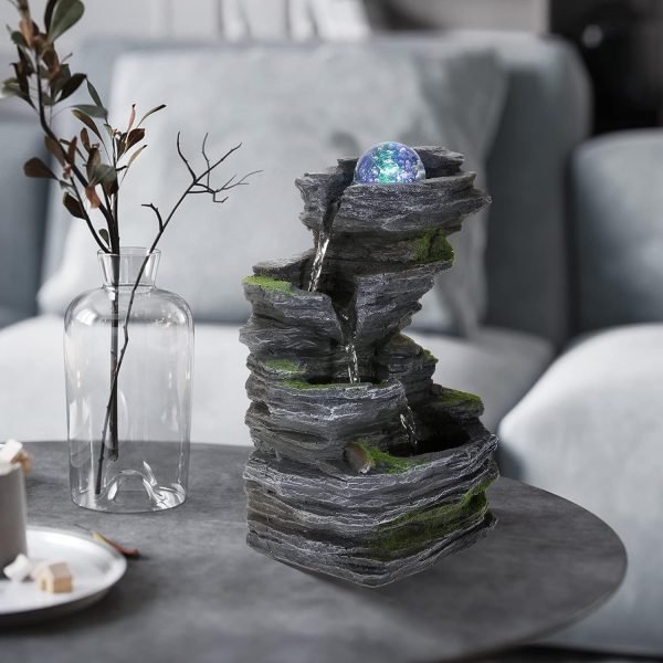 Goodsright Decor Indoor Fountains Tabletop Fountain Indoor Waterfall Fountain Stacked Rocks Water Feature Feng Shui Zen Meditation Relaxation Desktop Fountain with LED Light for Home and Office Decor(Style 8)