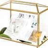 Goodsright Decor 10.2" x 5.9" x 7.9" Small Glass Cards Box with Slot and Lock for Wedding Reception - Birthdays Party Card Holder, Home Geometric Decorative, Clear Gold Terrarium (Glass Box Only)